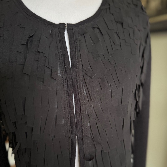 T Tahari Fringed Cardigan Wool/Cotton Sweater Sz S - Picture 2 of 7